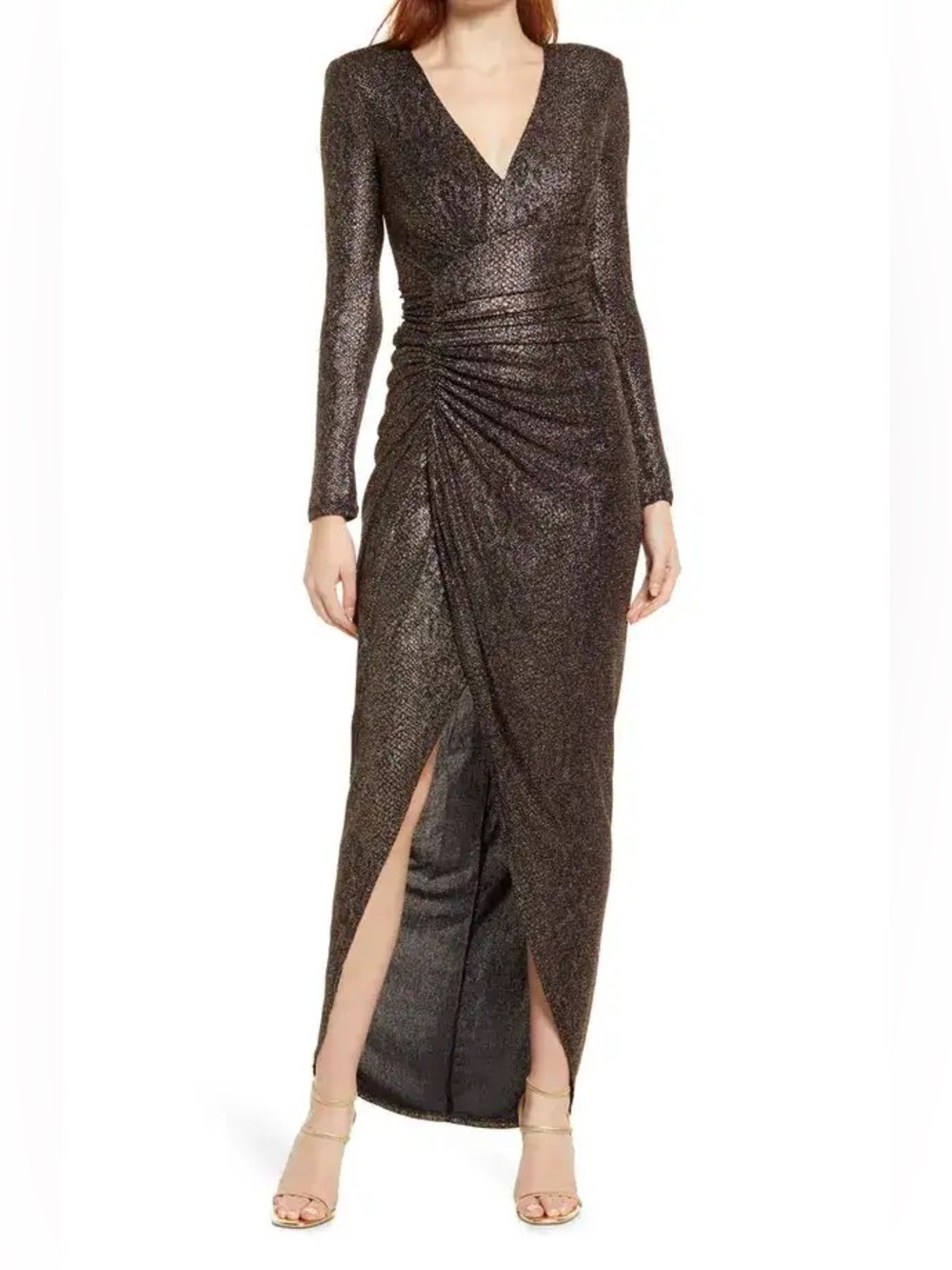 NWOT Vince Camuto Elegant Long Sleeve Metallic snakeskin Wrap Dress - Bronze